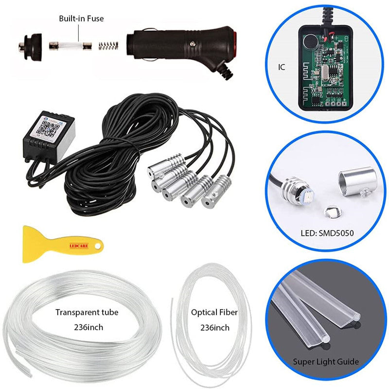 Car atmosphere light modification cold light APP one drag five 6M colorful guide line fiber optic wireless atmosphere light