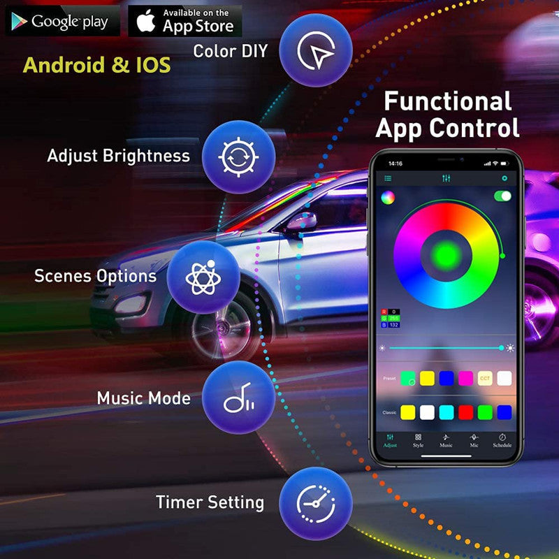 Car atmosphere light modification cold light APP one drag five 6M colorful guide line fiber optic wireless atmosphere light