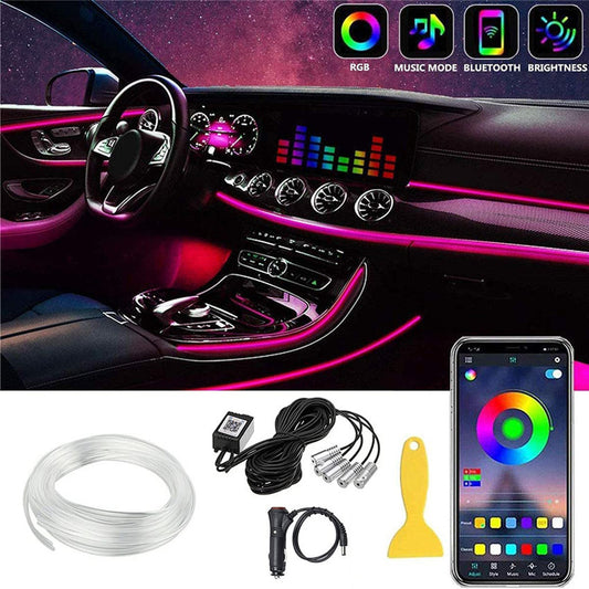 Car atmosphere light modification cold light APP one drag five 6M colorful guide line fiber optic wireless atmosphere light